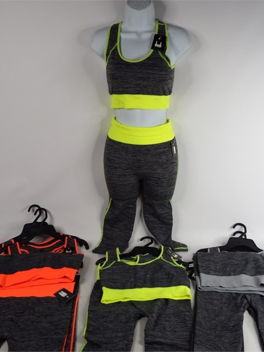 Neon Yellow & Charcoal Heather Women's Active Crop Top and Capri Set - Picture 6 of 8